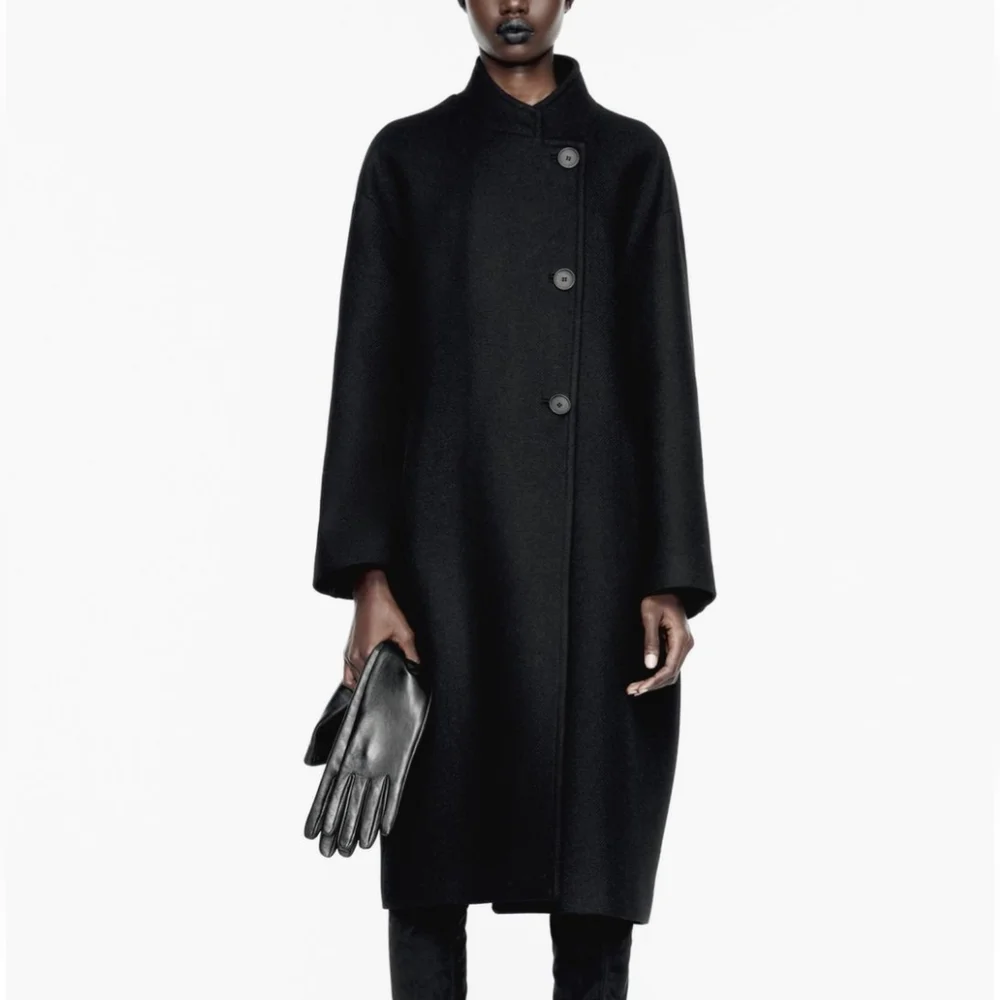 Zara Black Wool Blend High Collar Coat - Picture 2 of 11
